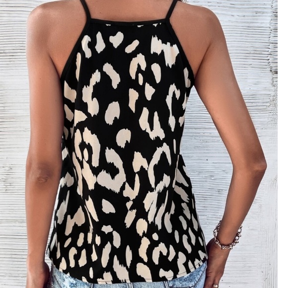 Boho Black Leopard Print V neck Cami Tank Top - Picture 2 of 3